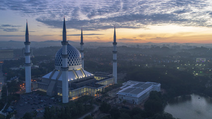 Fototapeta na wymiar Aerial Photo - Sunrise at a mosque