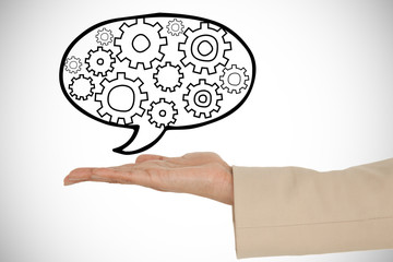 Female hand presenting against white background with vignette