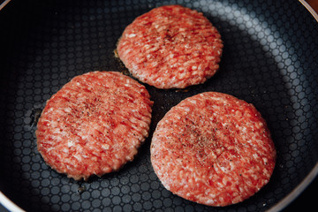 Fototapeta na wymiar burger beef meat patties cooking on a pan