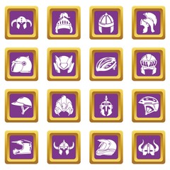 Helmet icons set vector purple square isolated on white background 