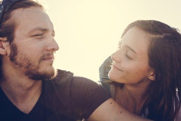 Couple hiking together in the wilderness