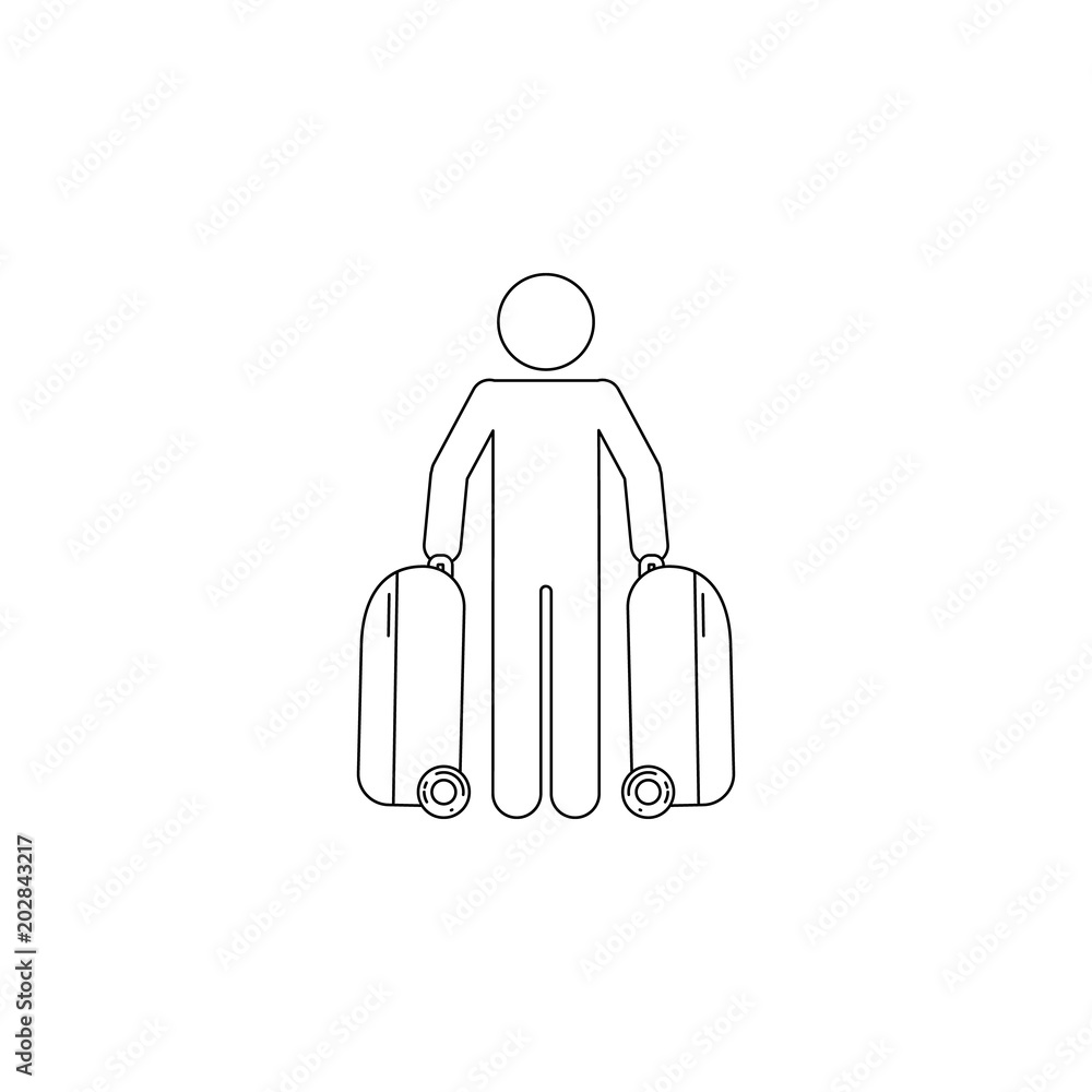 Poster passenger with suitcases illustration. element of airport for mobile concept and web apps. thin line