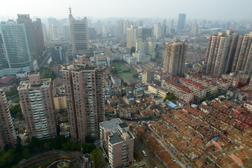 Ariel view of Shanghai city with high density and highrise buildings