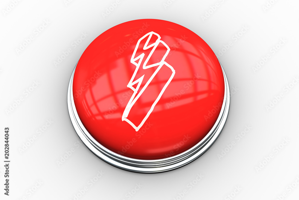 Poster lightning bolt graphic on digitally generated red push button