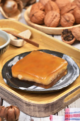 Chick peas jelly cake on wooden table