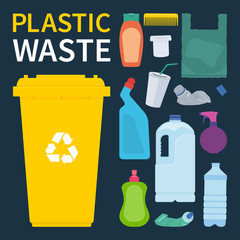 Rubbish bin for recycling plastic waste. Vector illustration. - 202845003