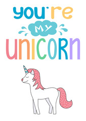 A poster or a greeting card with a cute unicorn for a girl