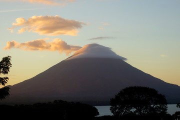 Volcano cloud sky sunset