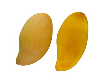 yellow sweet mango and sliced isolated on white top view