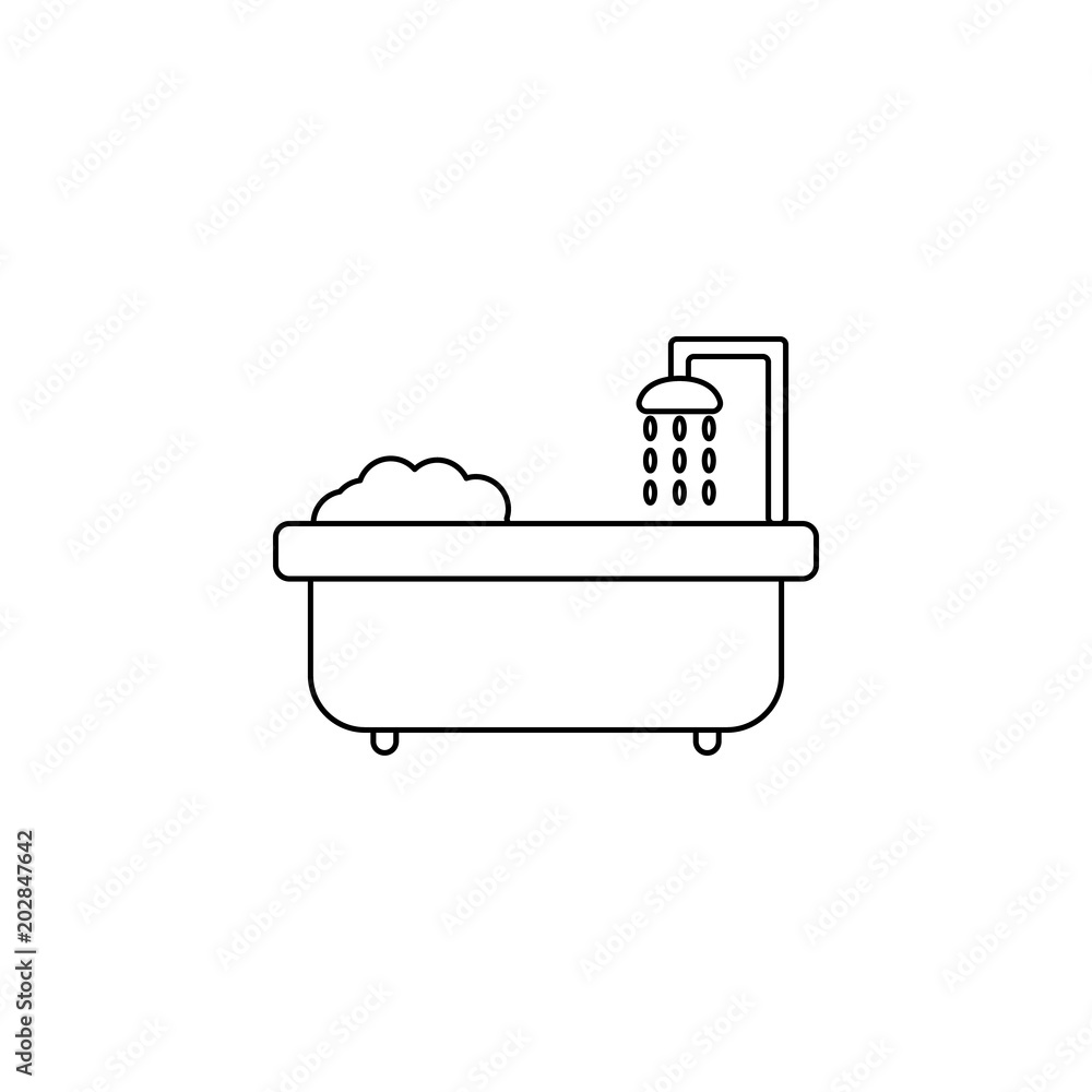 Poster bath with shower icon. element of furniture for mobile concept and web apps. thin line icon for webs