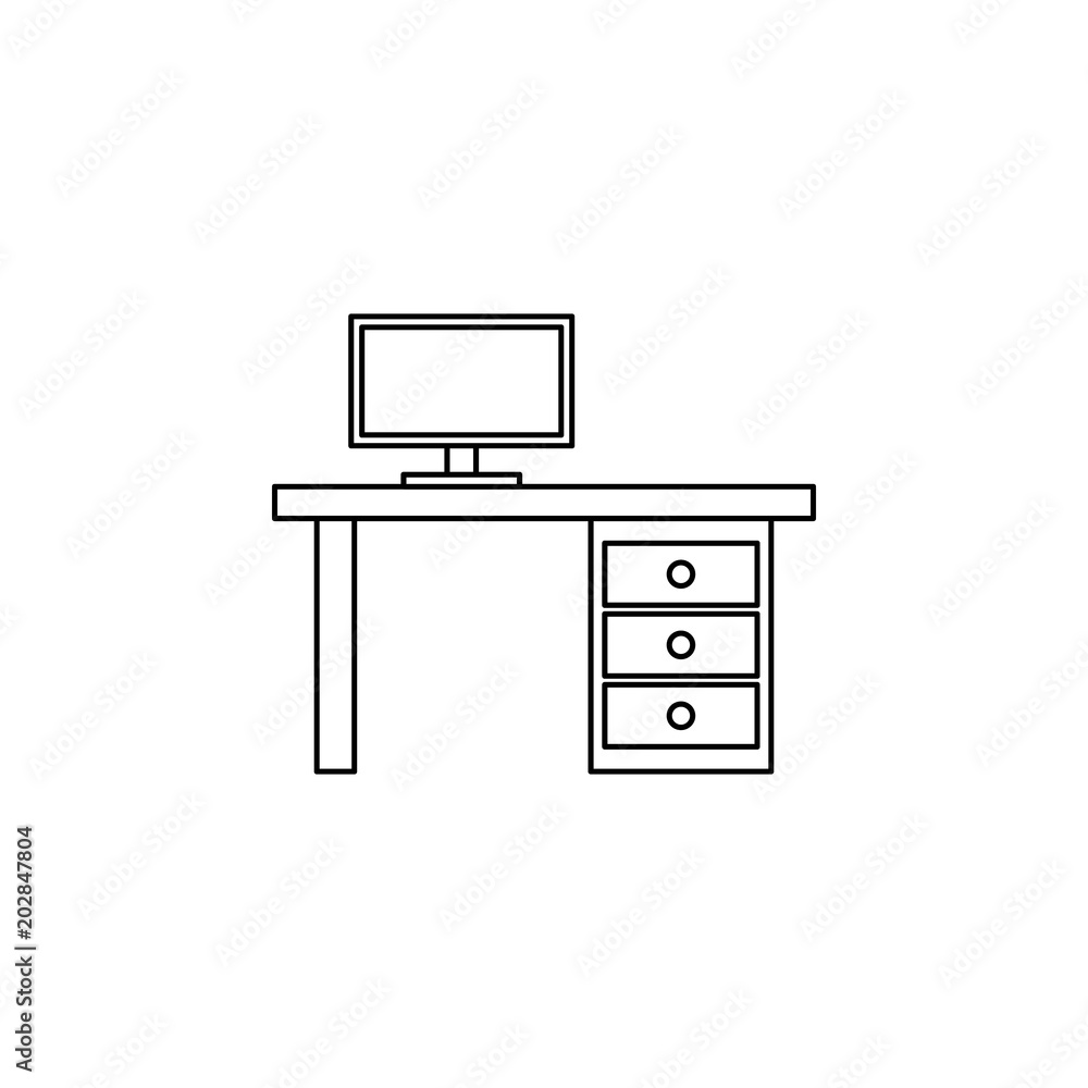 Aufkleber computer table icon. element of furniture for mobile concept and web apps. thin line icon for websit