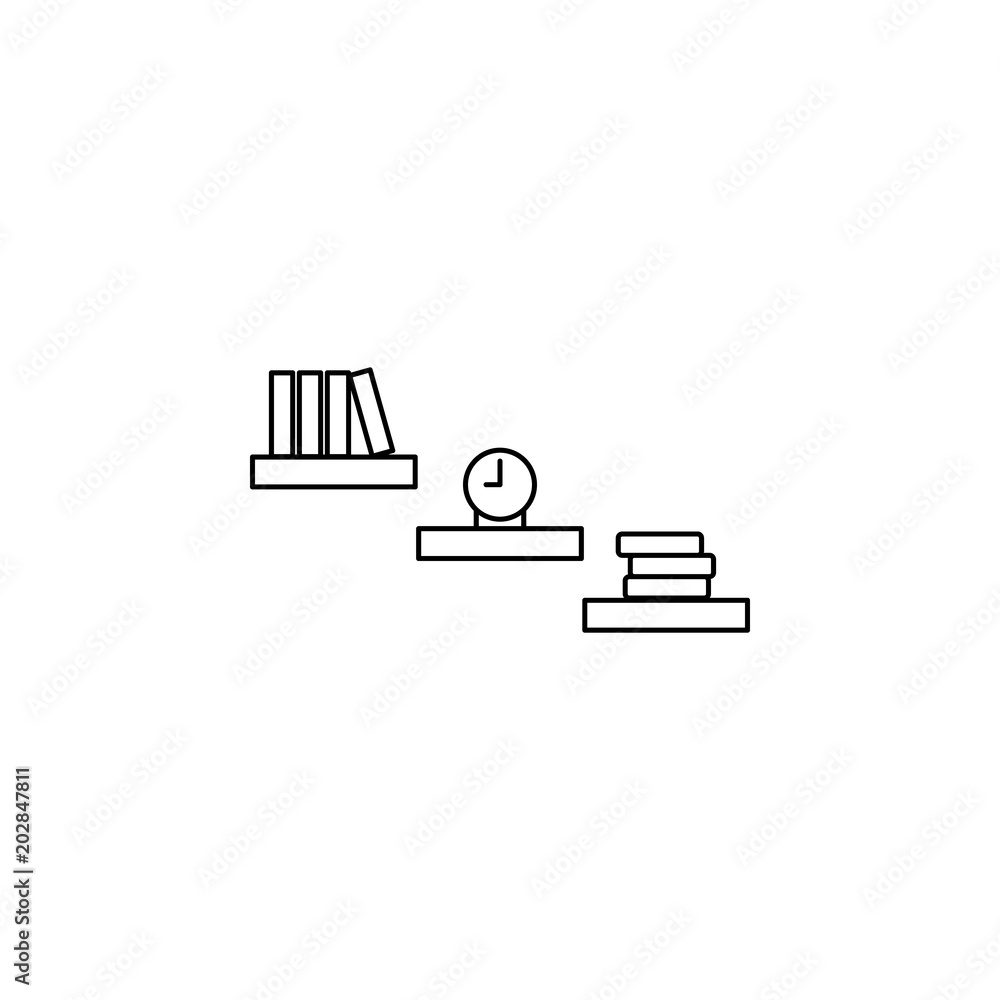 Poster shelves with books and watches icon. element of furniture for mobile concept and web apps. thin line