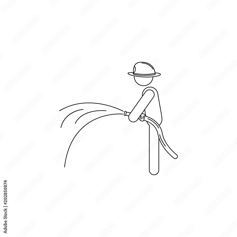 Poster fireman with hose illustration. element of firefighter for mobile concept and web apps. thin line il