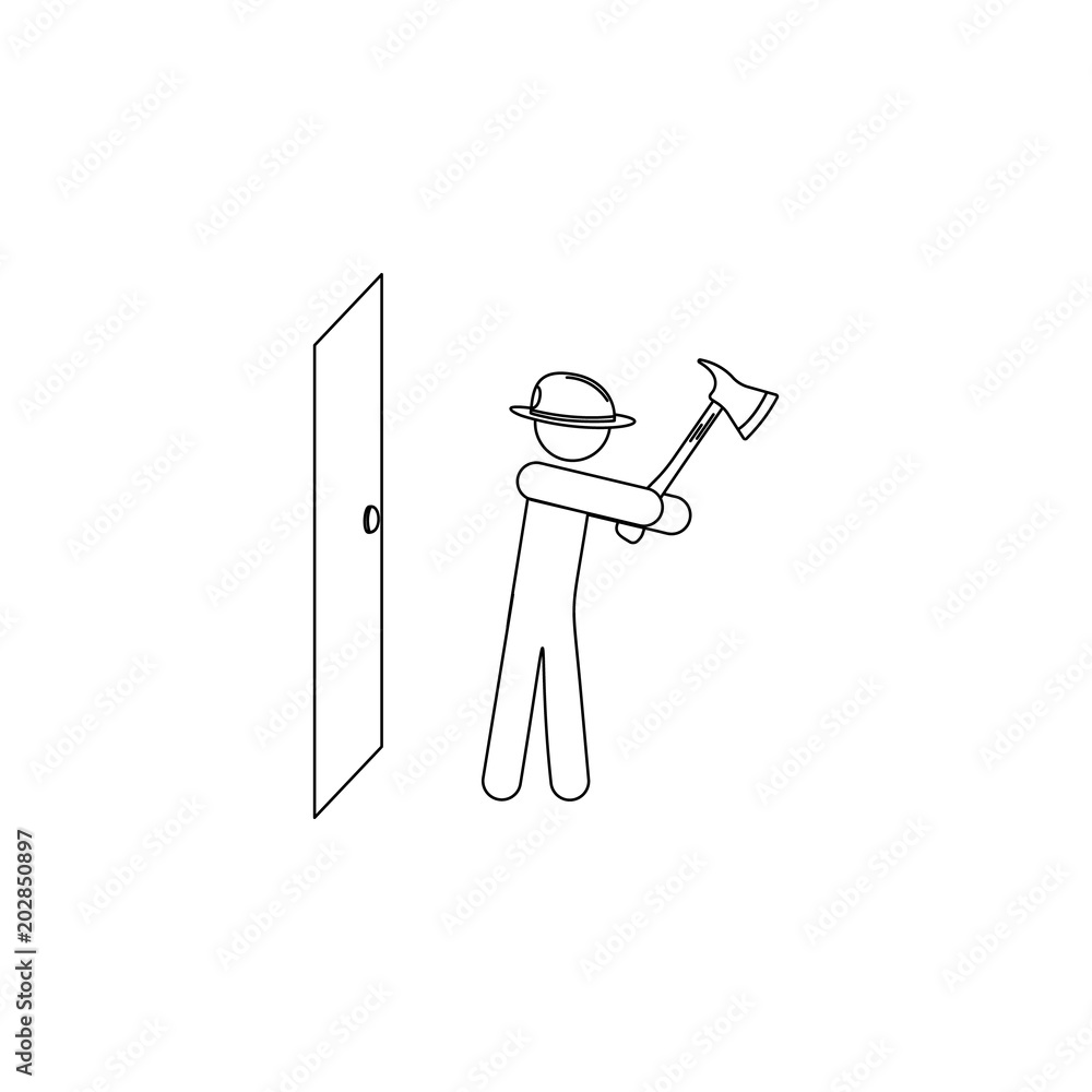 Aufkleber fireman breaks the door with an ax illustration. element of firefighter for mobile concepts. thin li