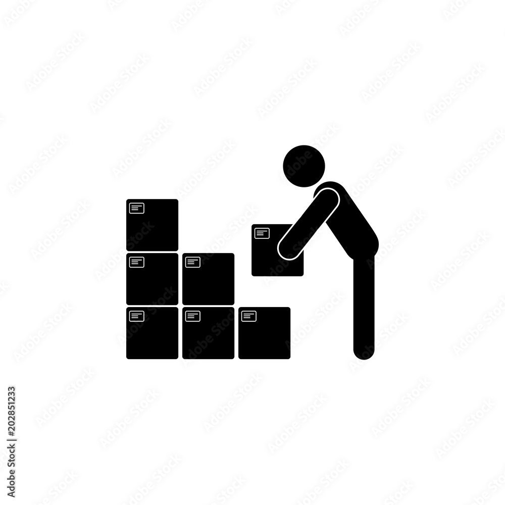 Poster man collects boxes illustration. element of a logistic for mobile concept and web apps. detailed ill