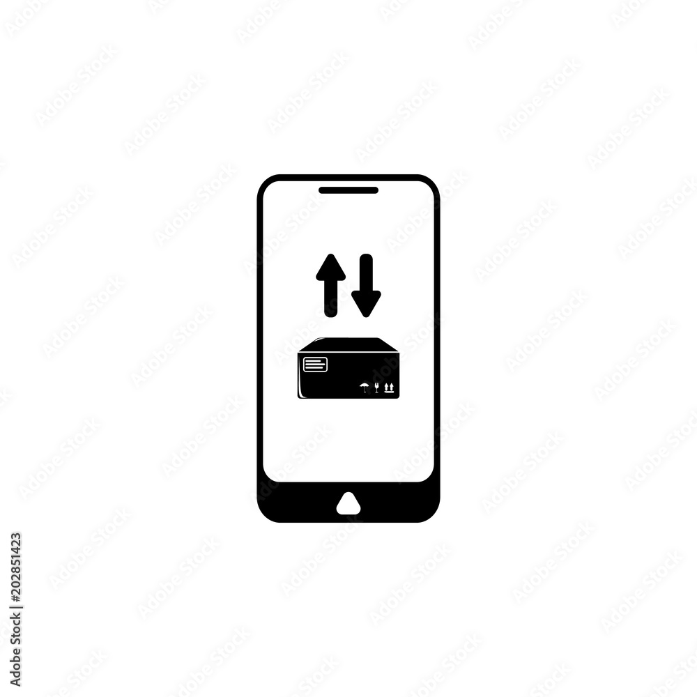 Poster mobile application parcel delivery illustration. element logistic for mobile concept and web apps. d