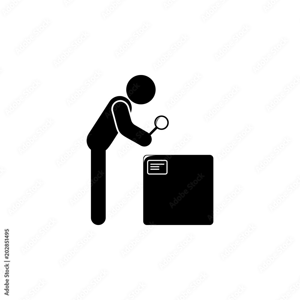 Poster check parcel and magnifier illustration. element of a logistic for mobile concept and web apps. deta