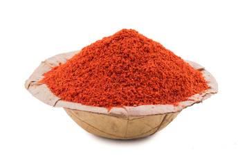 Red Chilli Pepper Powder Also Know as Mirchi, Mirchi Powder, Lal Mirchi, Mirch or Laal Mirchi isolated on White Background