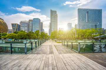 The modern buildings of the city skyscrapers.