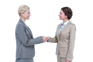  Smiling women shaking hands