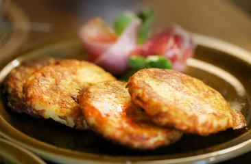 Photo of beautiful delicious potato pancakes
