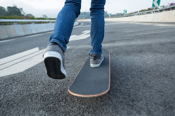 Skateboarder sakteboarding on city highway © lzf