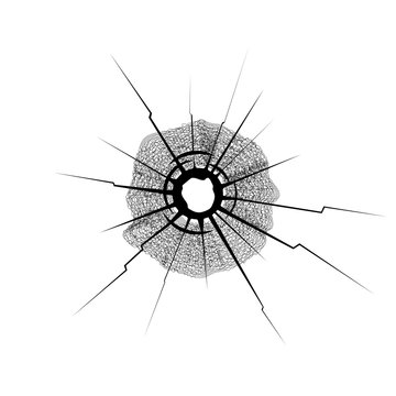 Hole from a bullet in a thick glass vector illustration.