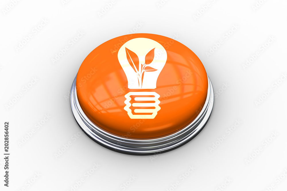Poster composite image of light bulb with plant inside graphic on shiny orange push button