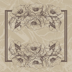 Retro and vintage sepia card with poppy flowers. Decorative composition. vector illustration.