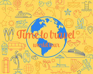 Trip vector banner design concept, flat style with thin line art icons