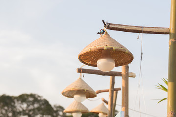 Crafts lamps are woven from bamboo in summer