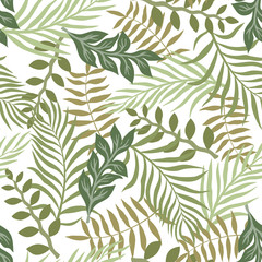 Tropical background with palm leaves. Seamless floral pattern. Summer vector illustration