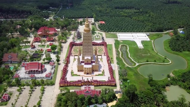 Bang Tong Golden Pagoda Temple in Krabi Province, Thailand. Aerial View