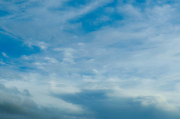 Blurry Blue Sky and clouds on the day of thunderstorms. Shines orange on the clouds