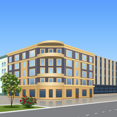 Fototapeta premium office building with the entrance and a reflection