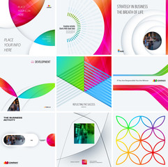 Design set of colourful abstract vector elements for modern background with circles, squares, triangles, smooth shapes