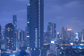 Fototapeta na wymiar Bangkok city skyline at night as blue hour.