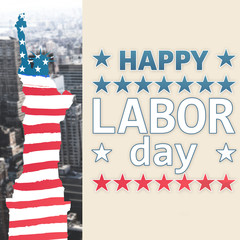 Fototapeta na wymiar Poster of celebrate labor day text against view of cityscape