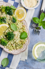 Traditional pasta tripoline with pesto