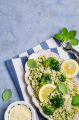 Traditional pasta tripoline with pesto