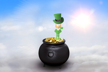 leprechaun against blue sky with white clouds