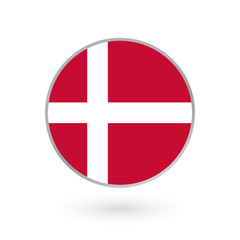 Denmark flag icon isolated on white background. Danish round badge. Vector illustration. 