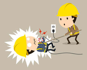 Electric shock, Get shocked, Vector illustration, Safety and accident, Industrial safety cartoon