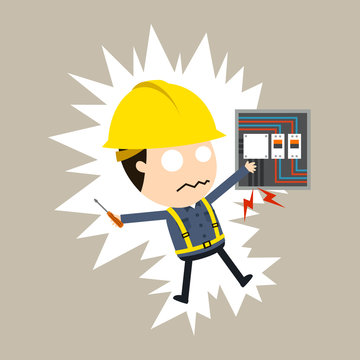 Electric shock, feel a shock, Vector illustration, Safety and accident, Industrial safety cartoon