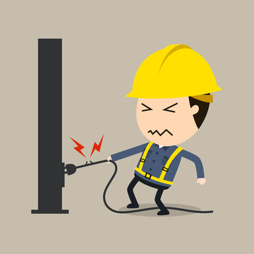 Electric shock, Get shocked, Vector illustration, Safety and accident, Industrial safety cartoon