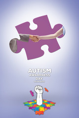 Handshake between two women against purple vignette