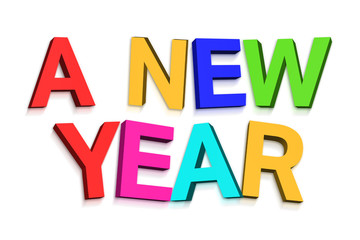 A new year in colourful letters on white background