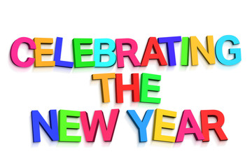New year greeting in colourful letters on white background