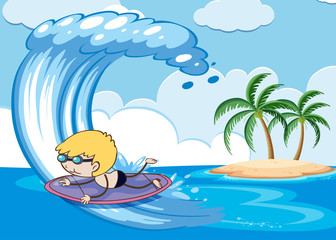 Obraz na płótnie Canvas Surfer Boy Paddle Out the Beach