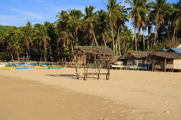 Landscape of the beach of Nacpan. The island of Palawan. Philippines.